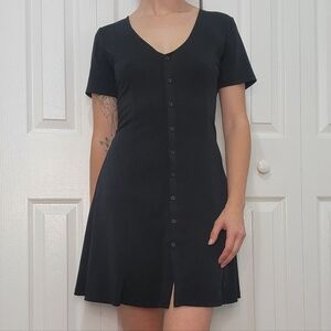 Forever 21 Black Button-Front V-Neck Mini Dress